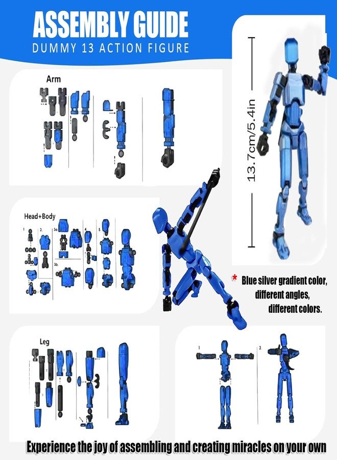RAMONI Dummy 13 Action Figure, Blue Action Figure+Accessories, 13.5 cm, 8 Pieces, Innovative 3D Printing Technology, Multiple Interchangeable Accessories - Image 2